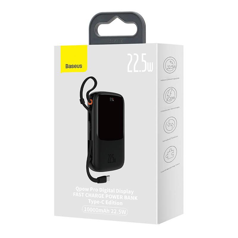 Powerbank Baseus Qpow Pro with USB-C, USB-C, USB Cable, 10000mAh, 22.5W (Black)