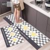 Tegneserie sjakkbrett Solblomst kjøkkenmattesett Søt løpeteppe til hjemmet Absorberende Anti-skli Vaskbare baderomsmatter 40x60cm 40x120cm 2 stk.