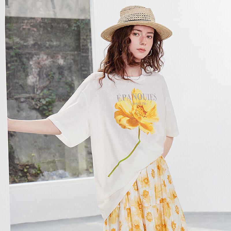 Chuyu Women's Oil Painting Print Loose T-shirt