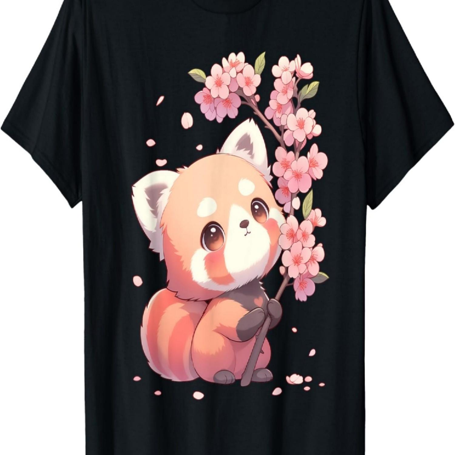 Kawaii Sakura Red Panda _ Cute Red Panda Cherry Blossom T-Shirt S чёрный
