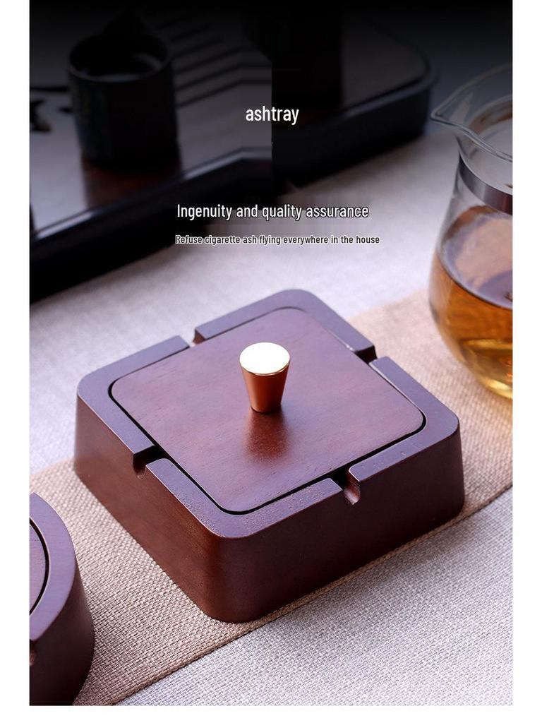 Modern Chinese Anti-Fly Ash Wooden Ashtray for Home or Office