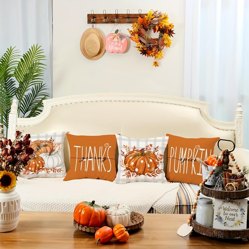 Fall Pumpkin Linen Blend Throw Pillow Cases Zipper Closure Decorative Pillow Covers for Living Room Bedroom Home Party Decor