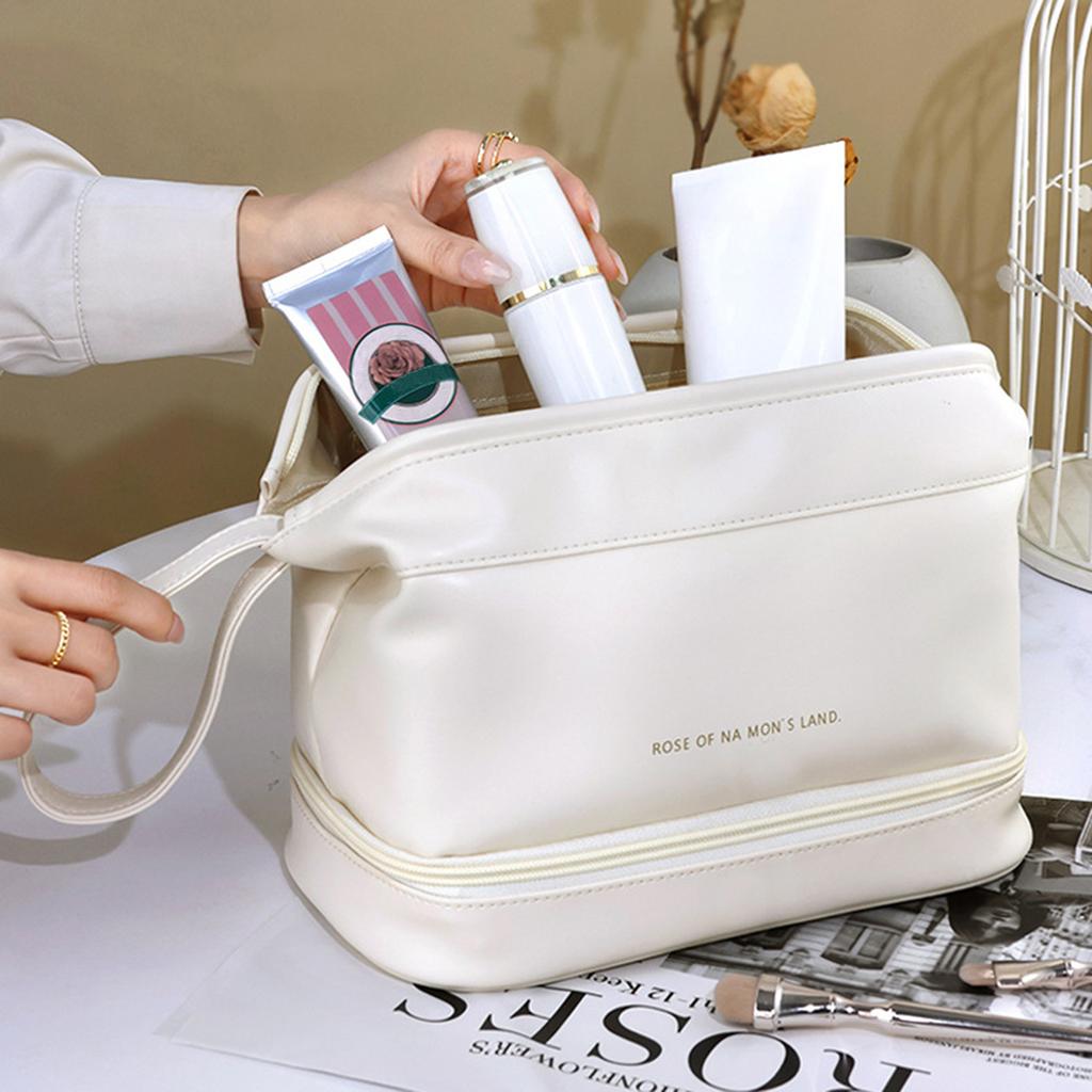 1pc PU Leather Cosmetics Storage Bag, Travel Makeup Bag Toiletry Storage Pouch