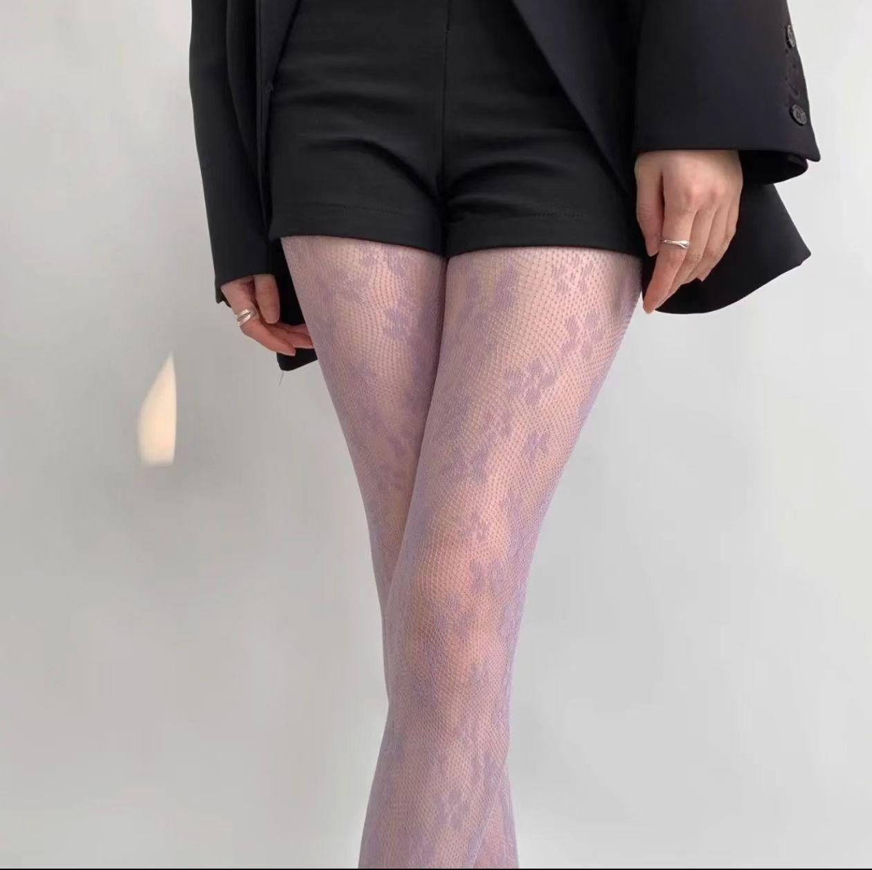 

Spring/Summer Lace Mesh Hollow-Out Stockings - Retro Lolita Pure Desire Jacquard Pantyhose One Size світло-фіолетового кольору