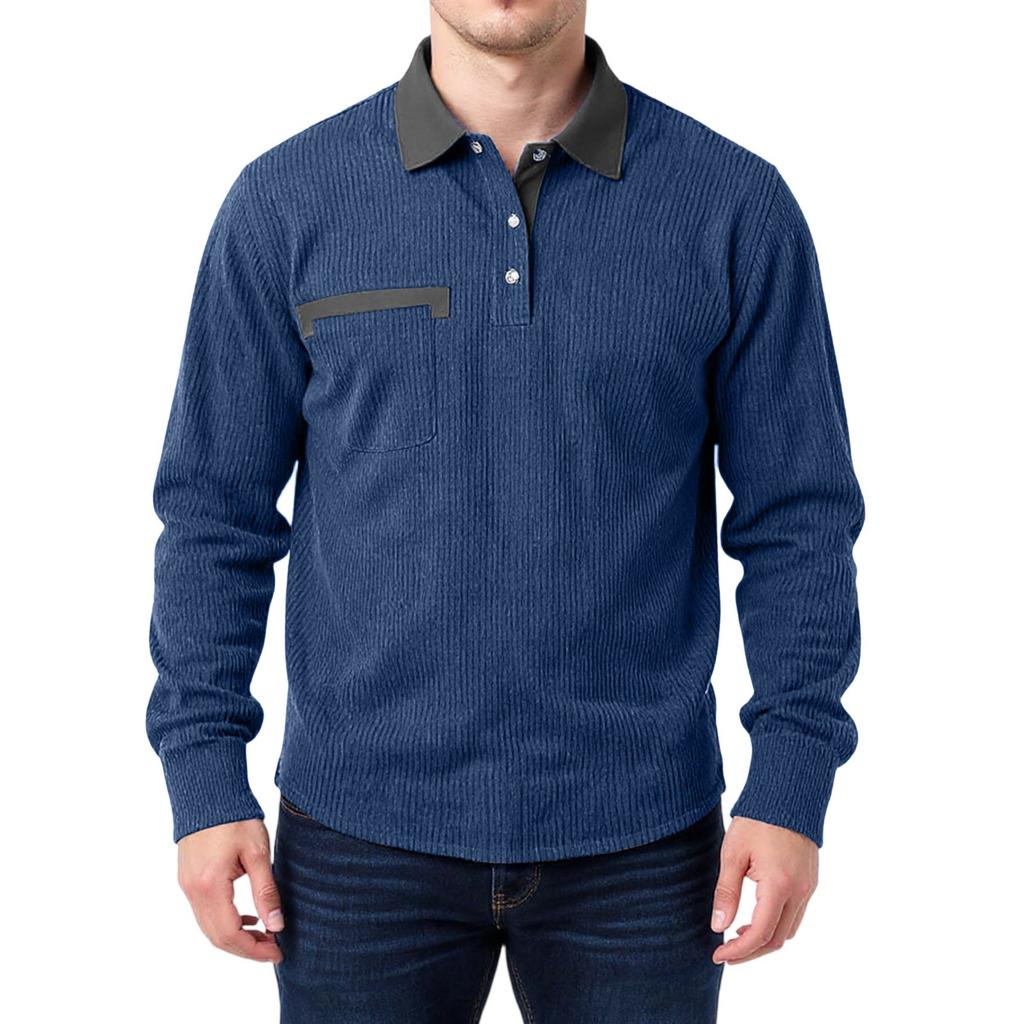 Men's Double Color High Collar Button Long Sleeve Shirt Casual Autumn/Winter Top