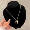 Anenjery Pink Zircon Pinecone Cross Pendant Necklace for Women New High End Sweet Exquisite Clavicle Chain Jewelry Gift