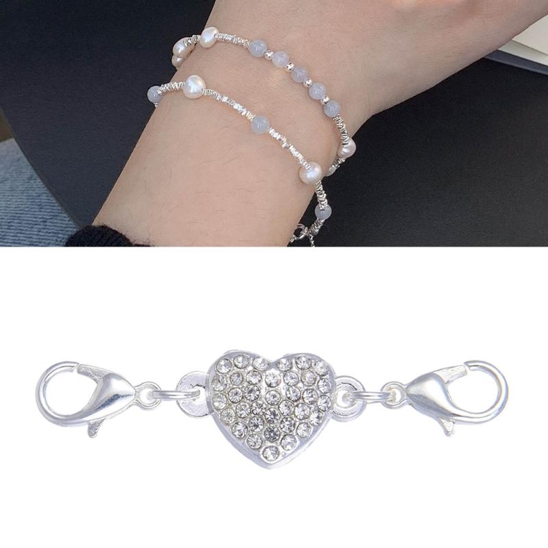 Shimmering Heart Shaped Magnetic Clasp Fastener For Jewelry Making Alloy Construction Rhinestones Necklace Connector