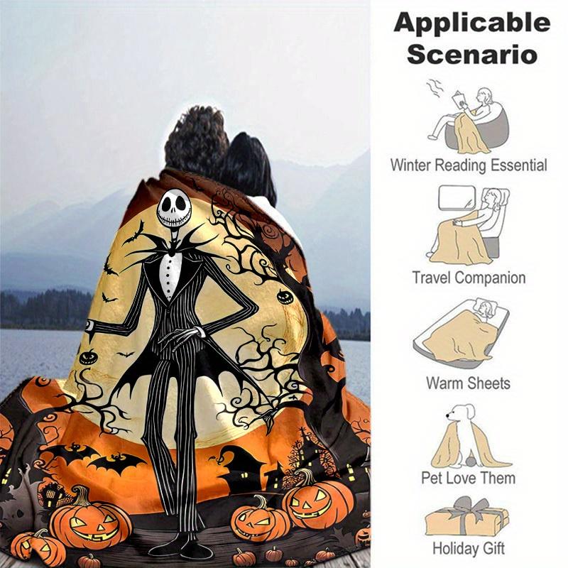 1pc, Jack Skellington Home Decor Blanket: A Cozy Halloween Gift for Your Living Room, Bedroom, or Outdoor Adventures, Flannel Throw Blanket, Perfect f