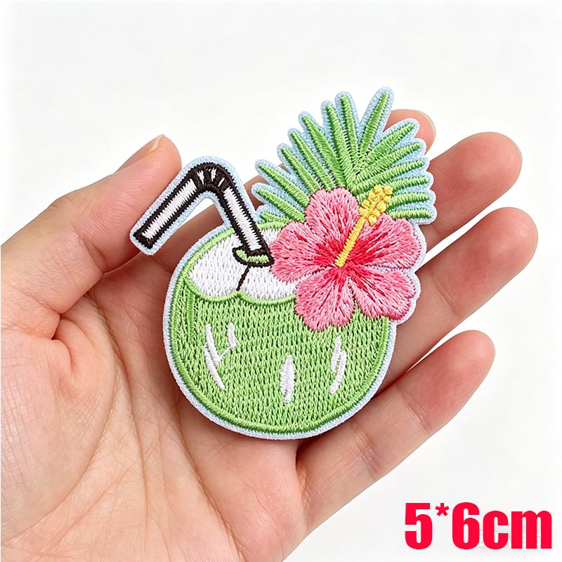 2026 Cartoon Summer Tropical Style Embroidered Patches Coconut Shell Hat Slippers Patch Iron On Patches For Clothing Decoration