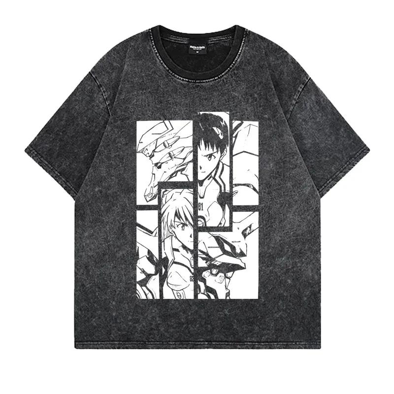 Neon Genesis Evangelion Unit-01 Manga Panel Vintage Washed T-Shirt 2026 Sommer Oversized Streetwear Grafik-T-Shirt für Herren Damen
