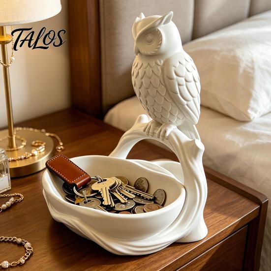 Talos 3D Printed Owl Storage Tray, Large Capacity & Branch Jewelry Tray for Earrings Keys Coins, Decorative Desktop Organizer Home Entrance