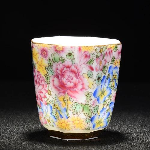 

Jingdezhen Ceramics Porcelain Hand Painted Teacup Color Enamel Flowers Master Cup Single Puer Tea Cup Tea set Tea Set