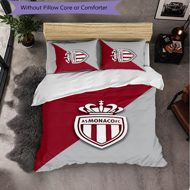 Monaco FC Themed Bedding 3Pcs Duvet Cover Set Decorative Bed Linen For Teen Room Home Decoration