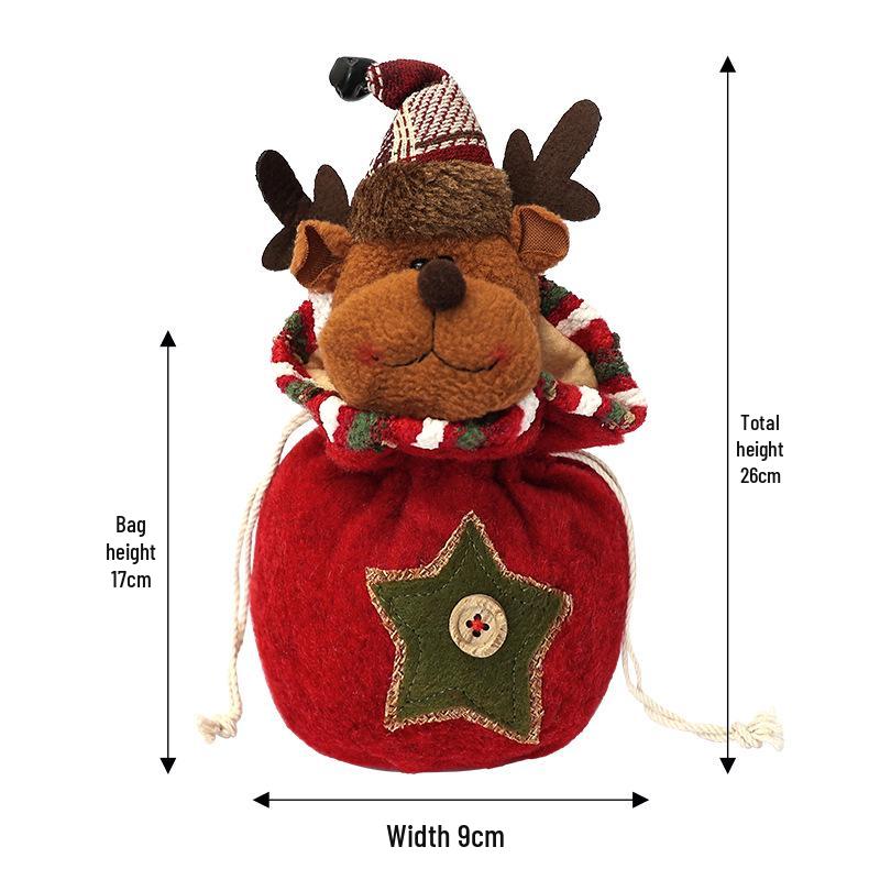 Children's Christmas Eve Plush Cartoon Gift Bag with Drawstrings