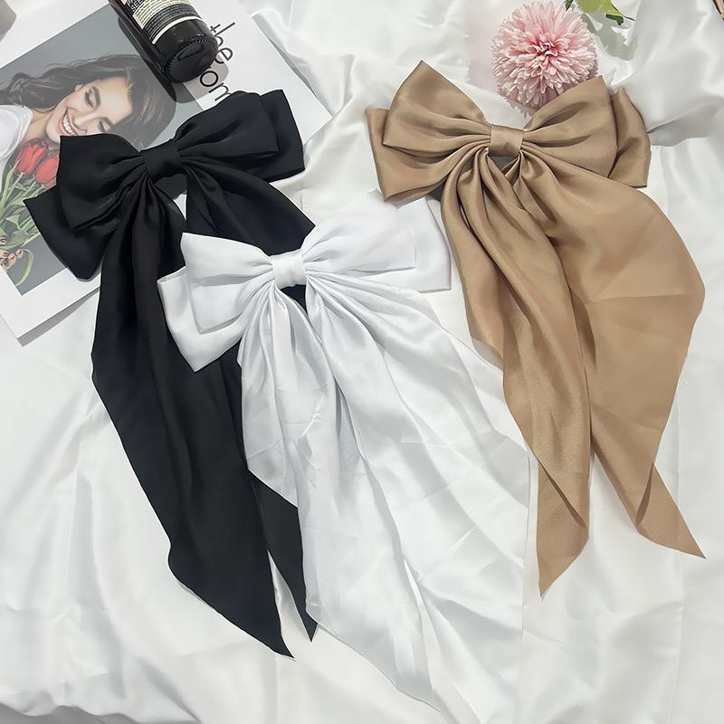 3er Set Einfarbige Satinband Schleifen Haarnadeln Haarspangen Haaraccessoires für Damen Mädchen Trendiger Koreanischer Kopfschmuck