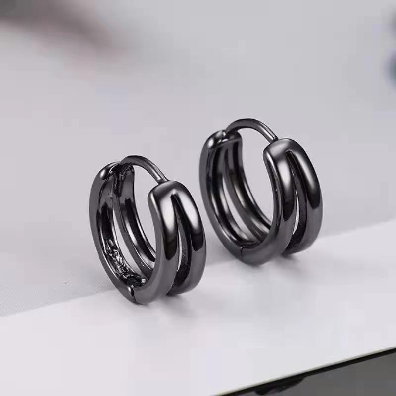 Trendy Geometric Double Ring Hollow Earrings for Men - Stylish & Simple