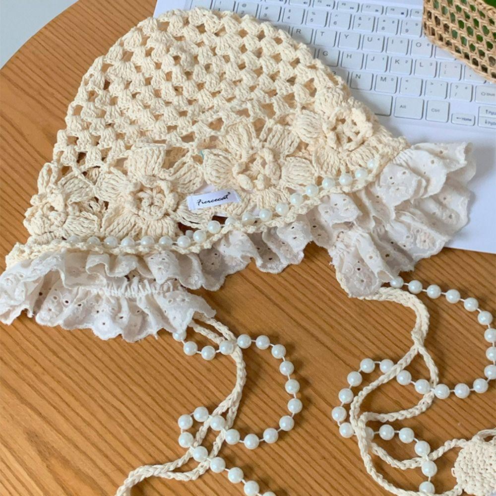 Bohemian Style Lace Beanies Hollow Out Knit Cap Crochet Flower Knitted Hat  Apparel Accessories