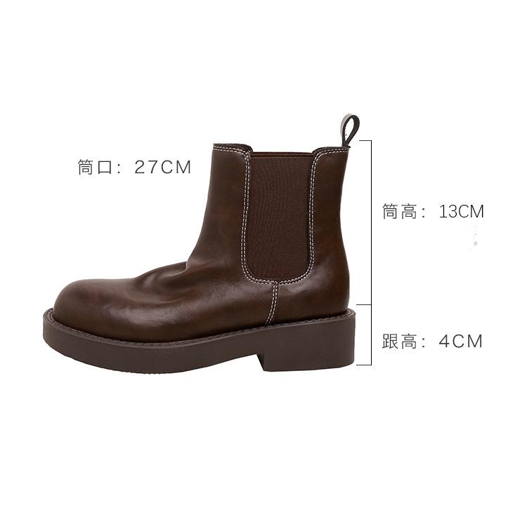 

Плиссированные ботильоны челси из вымытой коровьей кожи на толстом каблуке и толстой подошве в стиле сигаретного тубуса, эластичные, ретро, женские, осенне-зимние 40 коричневый