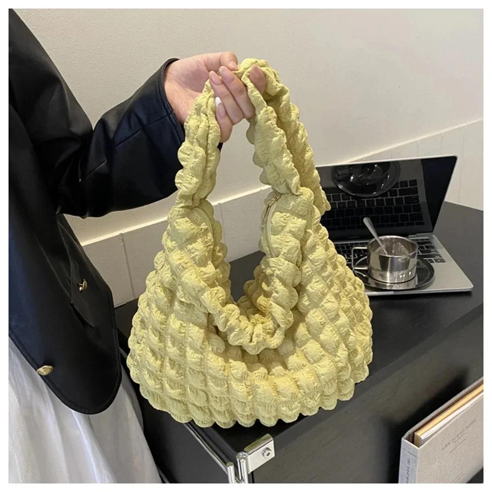 Wrinkled Design Embroidered Plaid Shoulder Bag Underarm Bag Simple Large Capacity Quilted Tote Bag for Women