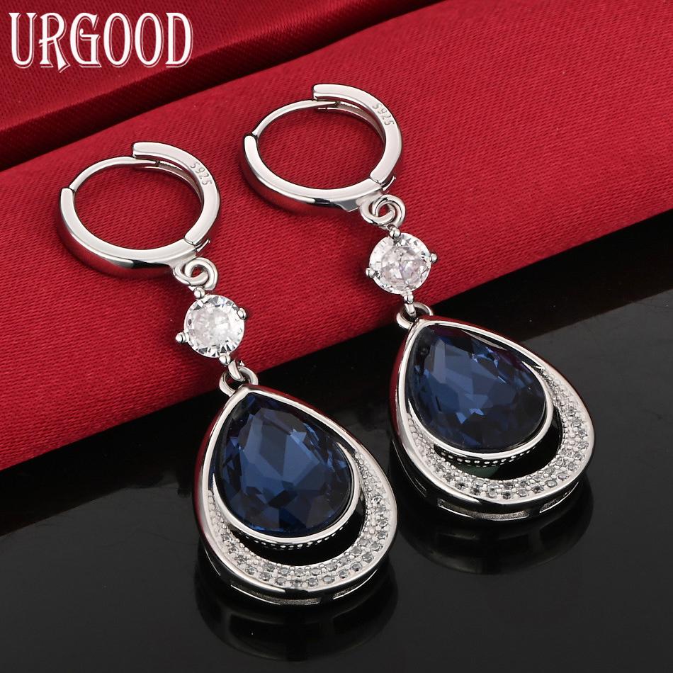 925 Sterling Silver Blue AAA Zircon Fashion Earrings Wedding Jewelry