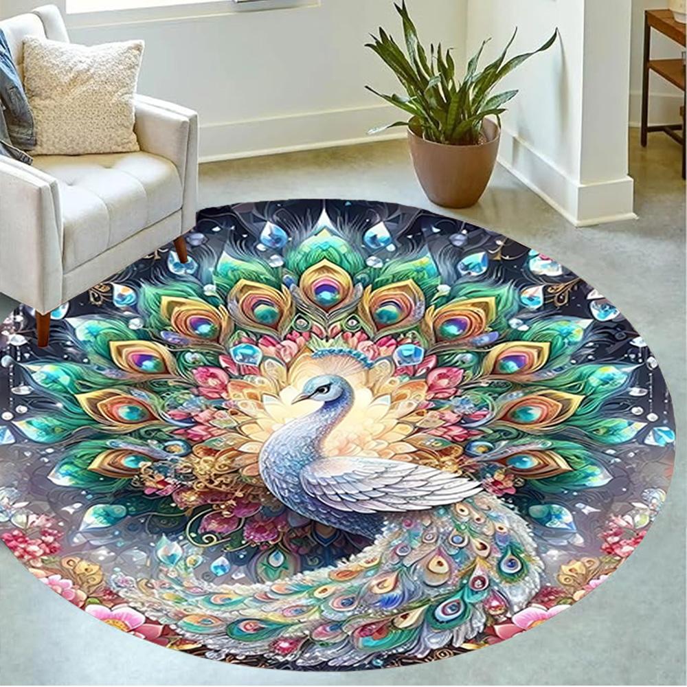 1pc Home Carpet Peacock Design Non-slip Rug for Office Decor and Living Room Gift Ideas