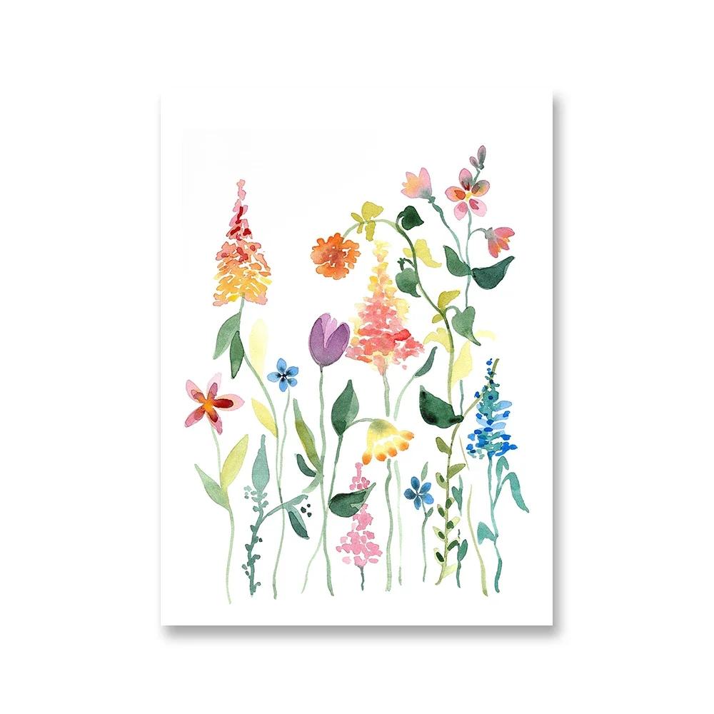 Watercolor Wildflower Flower Poster Colorful Floral Prints Plant Wall Art Canvas Painting Wall Pictures for Living Room Decor
