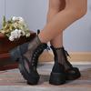 New thick-soled heightened square head summer British style small mesh high-heeled hollowed-out versatile cool boots women's shoes