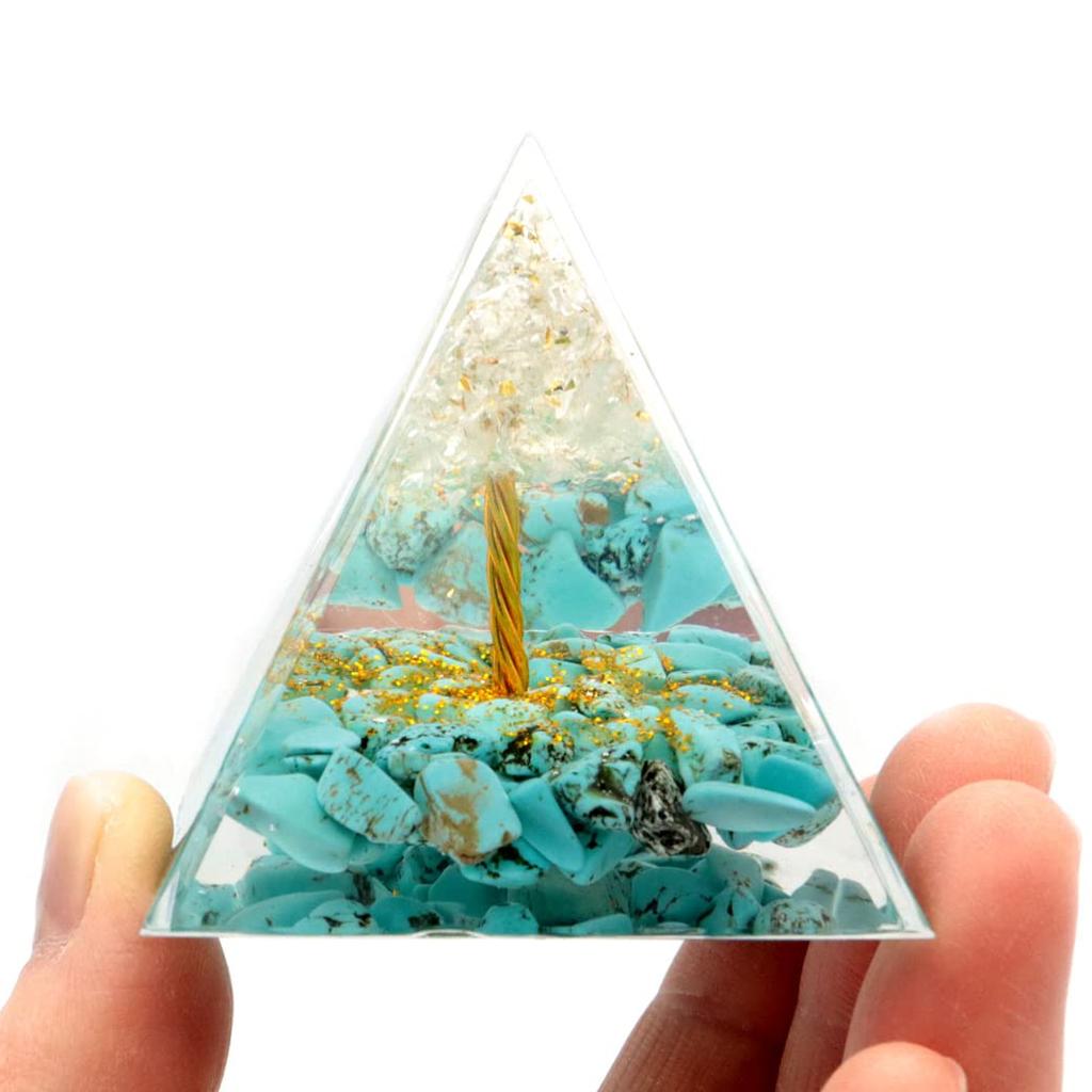 [GOLD STONE] Orgonite Pyramid, Wealth Tree, Natural Stone, Approx. 5cm Wide, Figurine, Power Stone, Purification, Turquoise, Quartz, Approx. 5cm Wide
