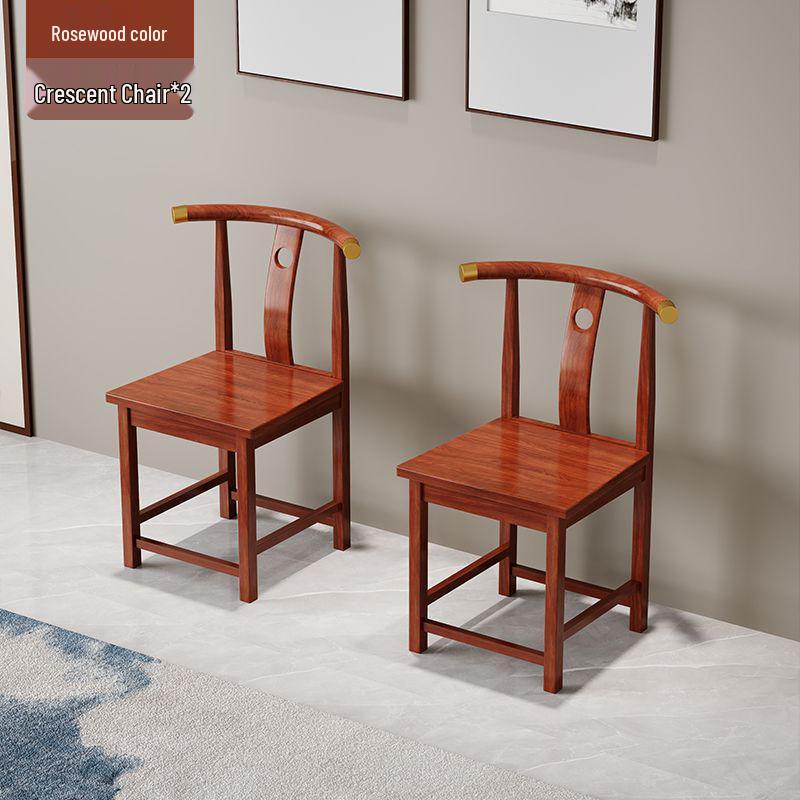 Solid Wood Chinese Style Round Chair Set: 3-Piece with Backrest and Tea Table, Antique Design for Balcony or Leisure.