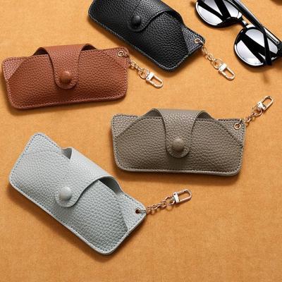 Portable PU Leather Glasses Bag with Keychain Retro Spectacle Case Anti-lost Anti Pressure Sunglasses Storage Bag Women Men