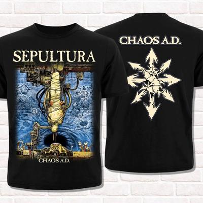 Sepultura "Chaos A.D." Εξώφυλλο Άλμπουμ & Σύμβολο Χάους Διπλής Όψης T-Shirt, Unisex Streetwear T-Shirt για Θαυμαστές Thrash Metal, 100% Βαμβακερό Καθημερινό Μπλουζάκι με Κοντό Μανίκι