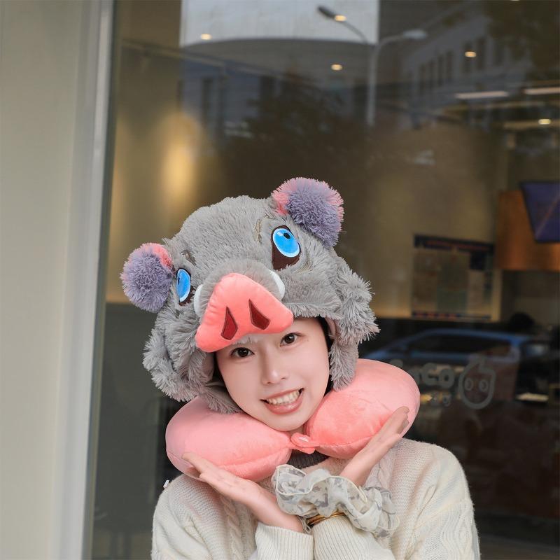 Role Playing Prop Wild Boar Head Plush Hat Devil Killer Hashibira Inosuke Warm Headpiece Japanese Anime Plush Hat