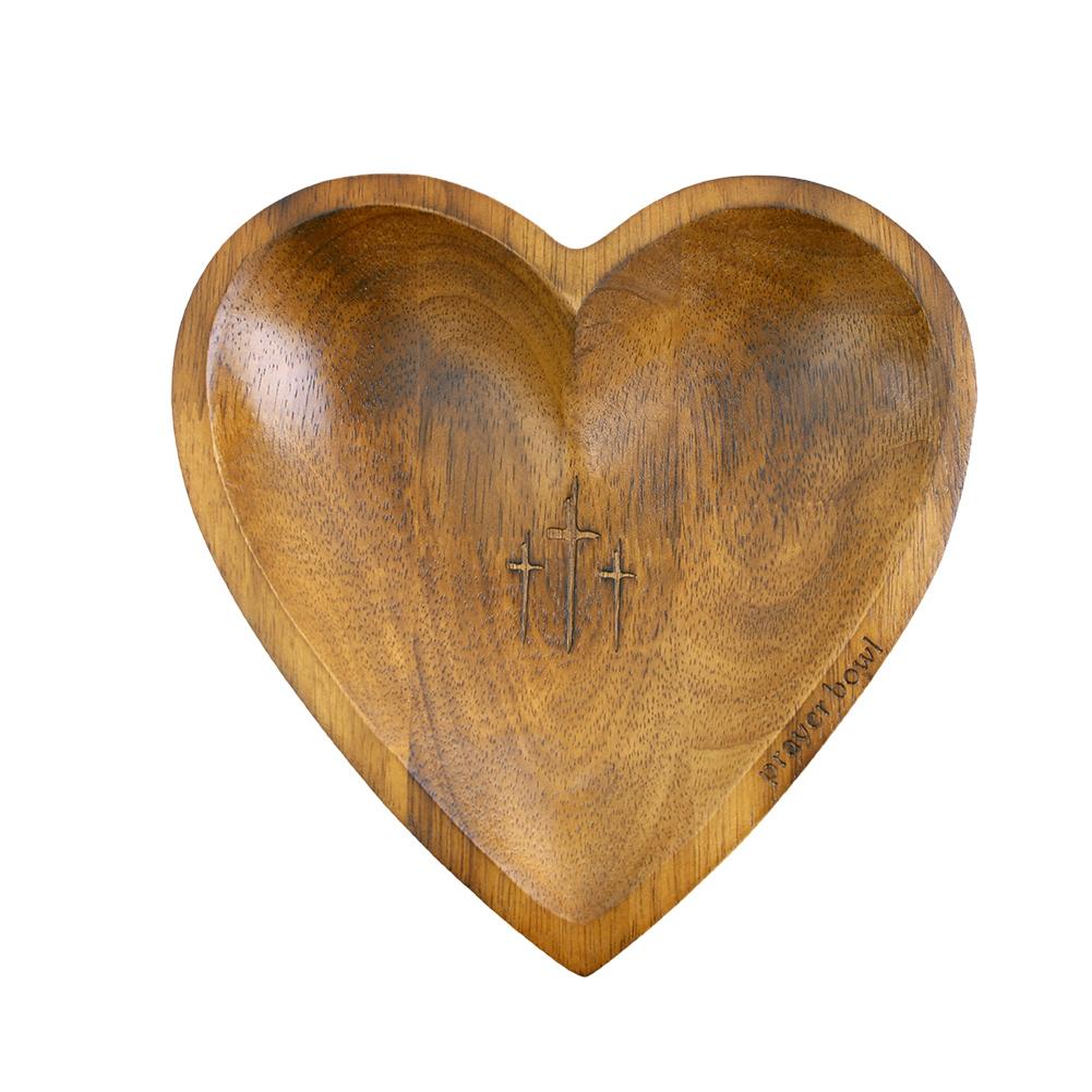 Heart Prayer Bowl Wooden Handmade Prayer Bowl 12 Prayer Cards Wood Dough Bowl Religious Christmas Christian Gifts for Women Men