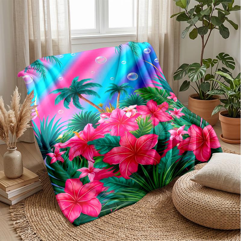 Vibrant Tropical Flowers Theme blanket Lightweight Warm Flannel Blanket Decorative Throw Blanket for Home Decoration