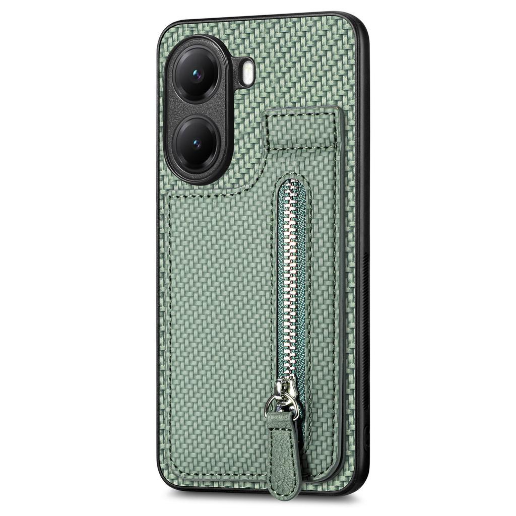 Für Xiaomi Poco X7 Pro 5G/Xiaomi Redmi Turbo 4 5G Hülle Leder Handy Rückseite mit Reißverschluss Kartenhalter Ständer