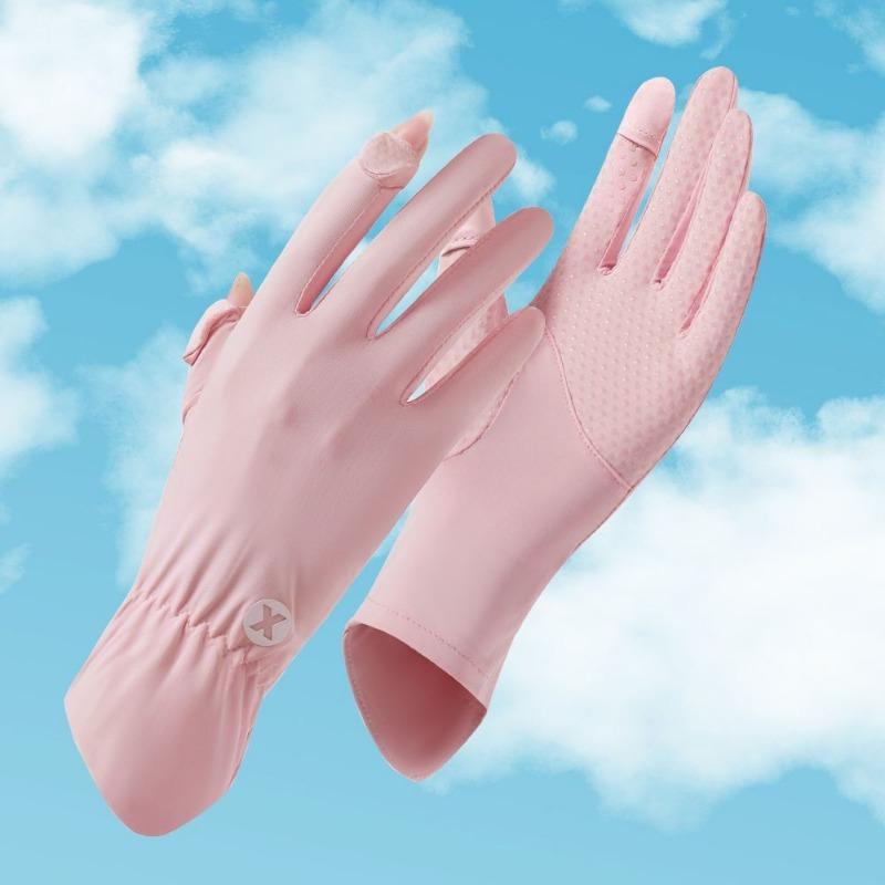 Sunscreen gloves summer women's outdoor UV protection and non-slip two-finger thin driving touch screen cool silk gloves
