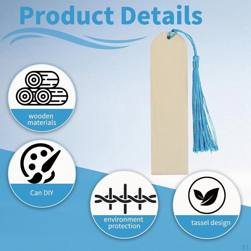 24Pcs Blank Wood Bookmarks with Tassels Multifunctional Accessories for Gift Making DIY Craft Kit
