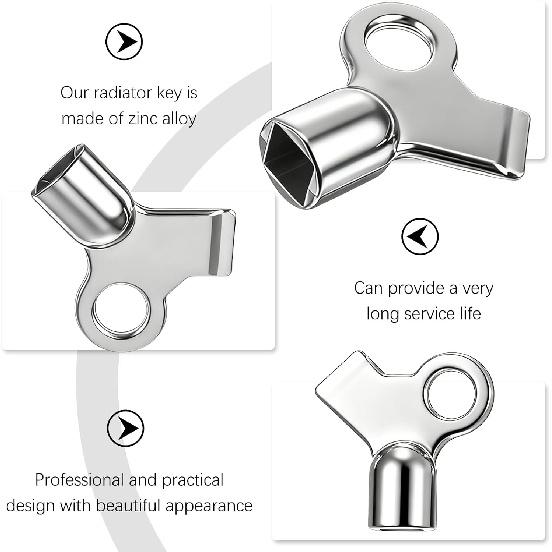 10 Pcs Radiator Keys for Bleeding Old Home, Metal Copper Alloy Radiator Bleed Key, Gas Key Hot Water Flush Plumbing Tool Replacement(Silver)