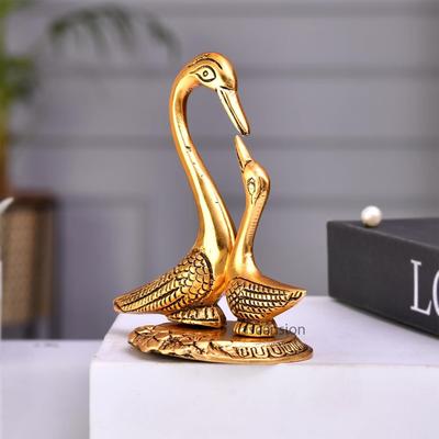 Swan/Crane Set In Antique Golden Finish Metal Carved Base for Decoration and Gift Purpose Home Décor Showpiece Statue