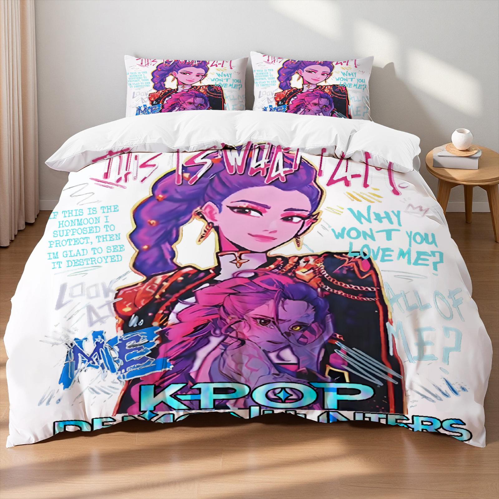 

D-Охотники на демонов K-pop Девушки Парни Группа Принт Бессердечный Пододеяльник Мультиразмер Спальня Общежитие Праздничное Постельное Белье Декорация EU Twin(135x200cm)