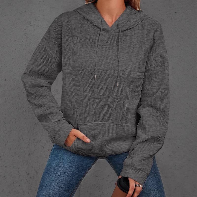 Damen S Lässig Einfarbig Buchstabendruck Pullover mit Kapuze Sweatshirt