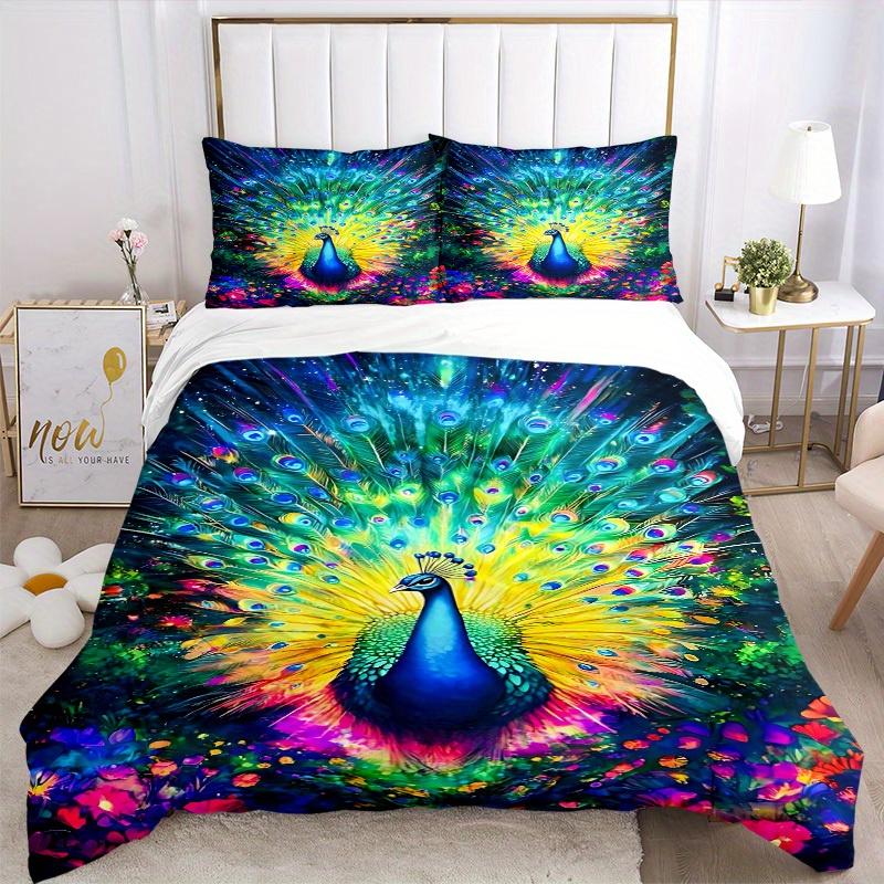 3 Stück Tier-Thema Pfau Fantasie Weich und Bequem Atmungsaktivität, Bettwäsche-Set, Maschinenwaschbar, Geeignet für Alle Jahreszeiten147