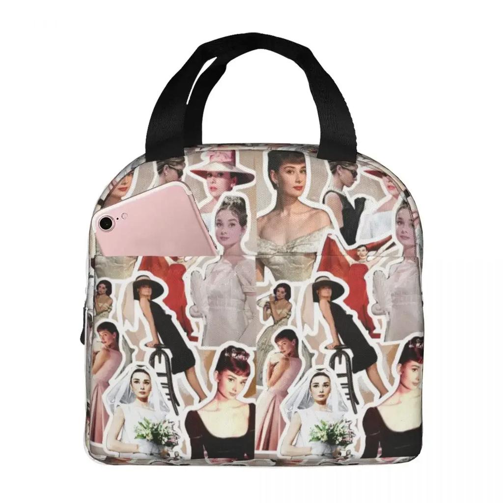 Cute Audrey Hepburn Insulated Lunch Bag for Women Office Cooler Thermal Food Box Tote Portable Lunch Boxes Container