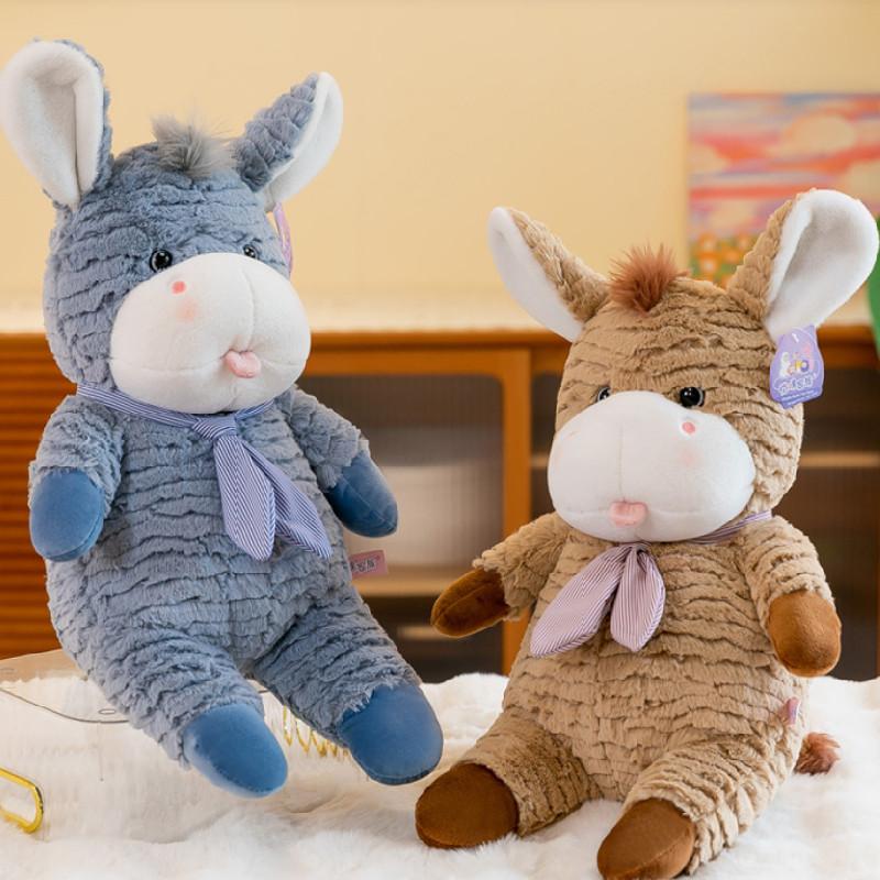 Adorable Brown Blue And Green Plush Donkey Stuffed Animal Soft Toy For Kids Gift