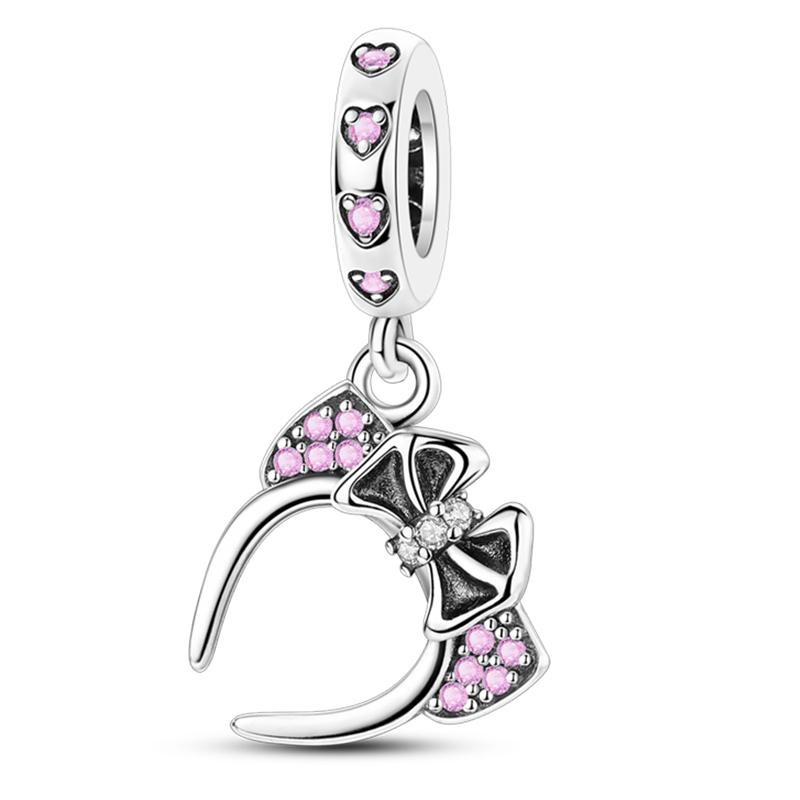 Copper Bow Charms Copper Pink Heart-Shaped Bow Pendants Charms Beads Fit Original Bangle Bracelets Diy Jewelry