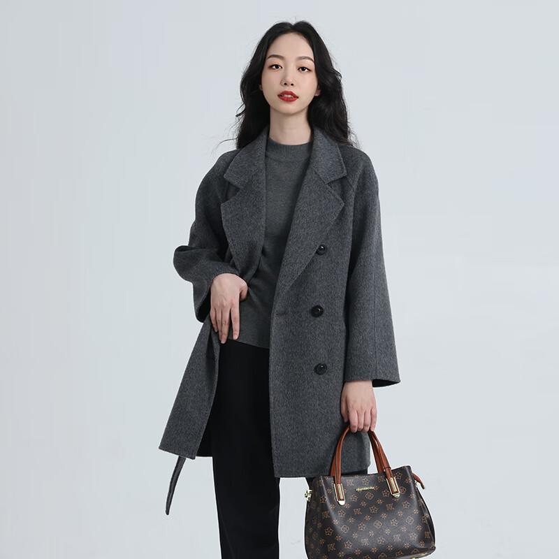 

EALITEN Женское двустороннее пальто с лацканами из чистой шерсти S