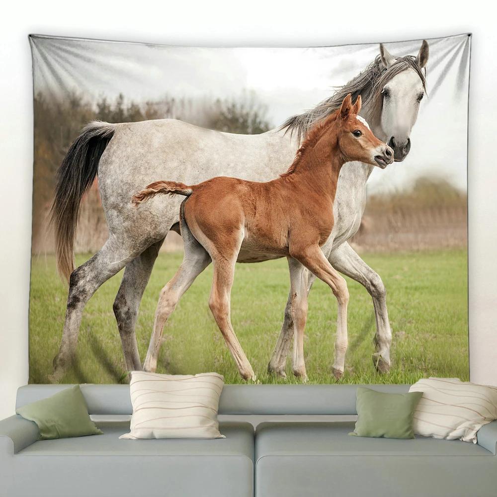 Pentium Horse Printing Tapestry Wall Hanging Polyester Fabric Home Living Room Decor Wild Animals Pattern Big Couch Blanket