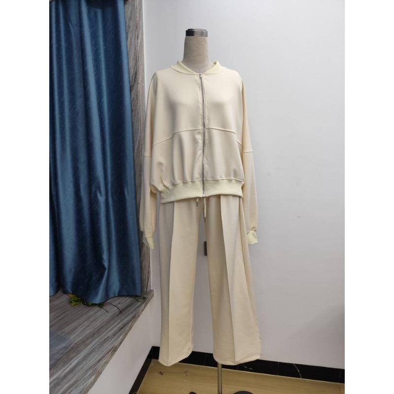 Jachetă de hanorac simplă la modă de primăvară cu gât rotund și pantaloni casual cu picioare drepte