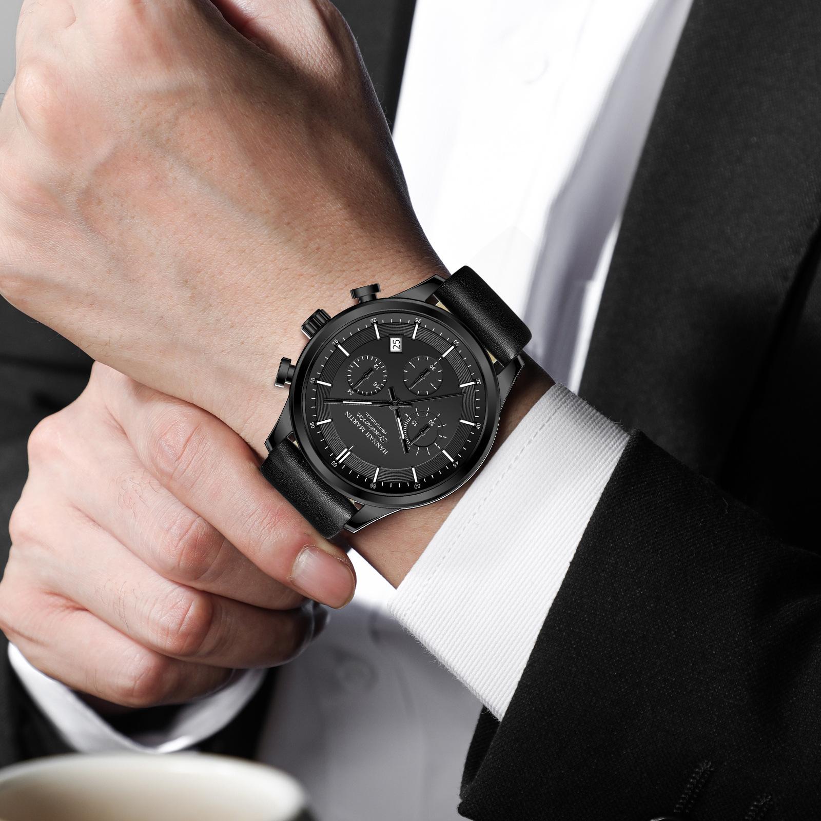 

Многофункциональный календарь, шестистрелочные кварцевые люминесцентные часы, студенческие повседневные ретро часы с кожаным ремешком для мужчин as the picture1