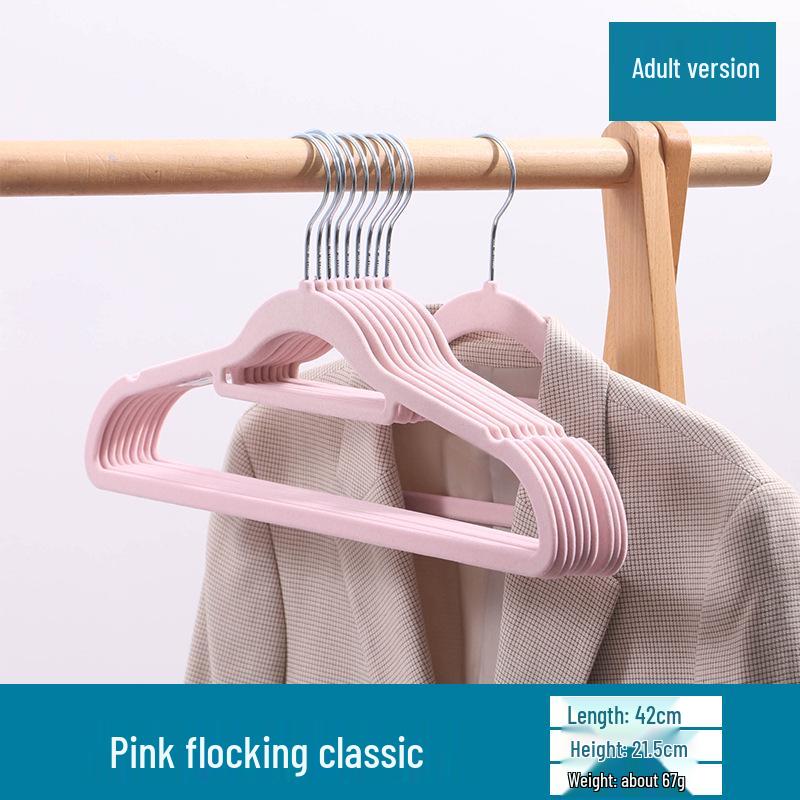 Non-Slip Thickened Flocked Clothes Hanger - Seamless, No Shoulder Marks, Multi-functional Household Hanger for Adults